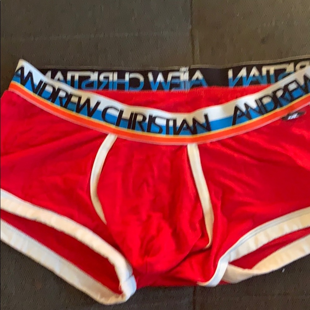Red Andrew Christian trunk boxers